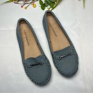 LUCKY Brand Abeeku  Blue Canvas Horsebit Flat Driving Size 7